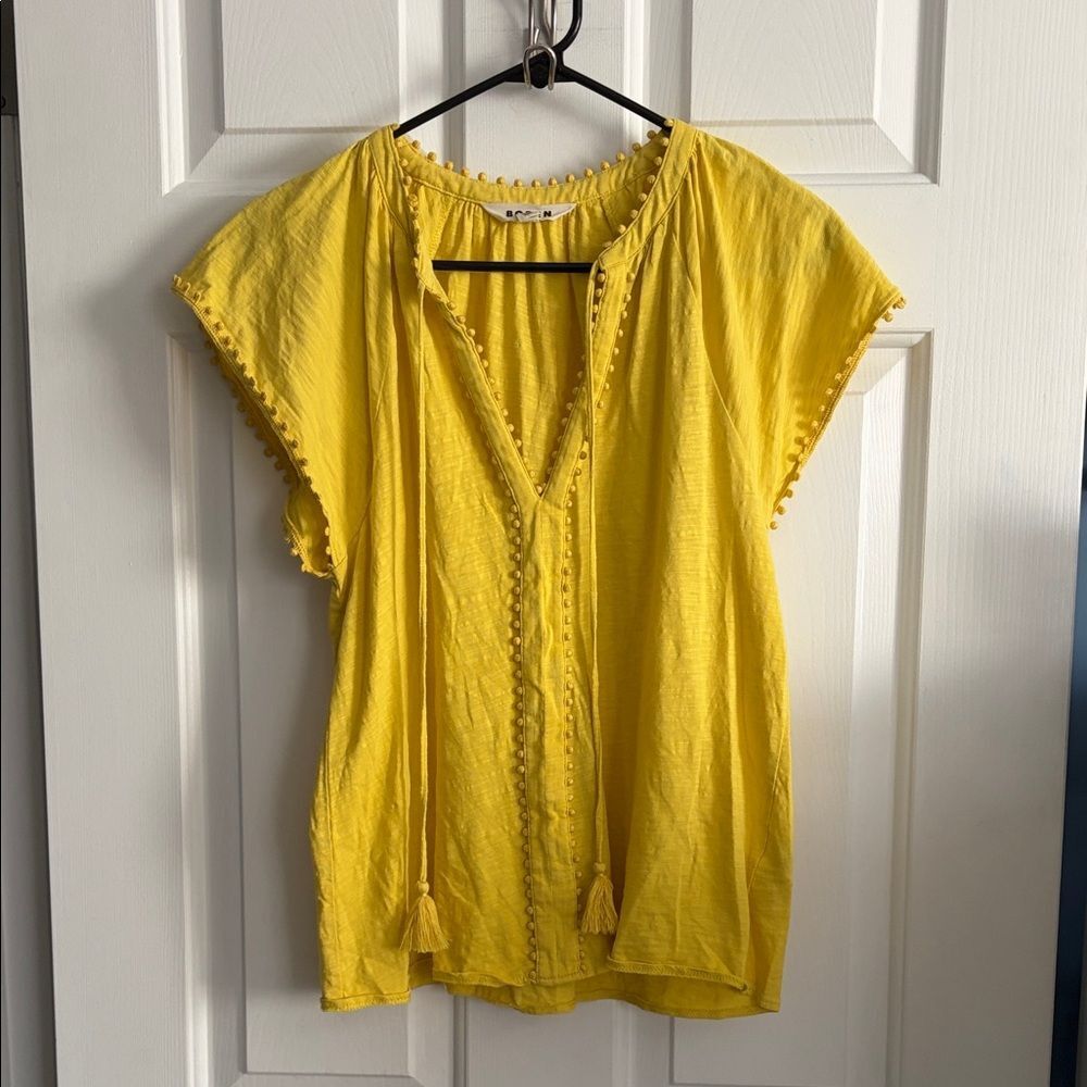 Boden Millie Boho Tassel Tie Boho Short Sleeve Cotton Lightweight Blouse Top